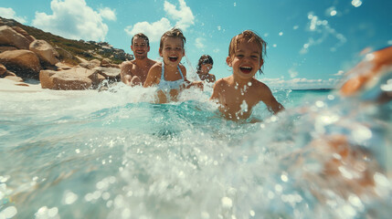 A happy family enjoys summer fun in Southern Italy.