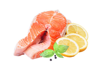 Fresh salmon steak with lemon isolated