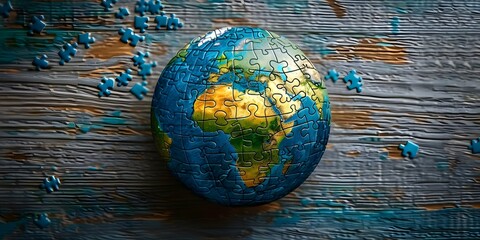 A puzzle incomplete Earth symbolizing ongoing efforts for environmental conservation challenges. Concept Photography, Conservation Efforts, Environmental Awareness, Puzzle Challenge, Earth Symbolism