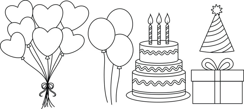 Set of icon birthday coloring page