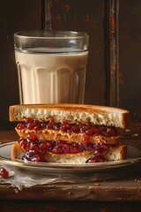 Oil painting of peanut butter and jelly sandwich,  Food art, For wall art, digital art, home decor , background and wallpaper