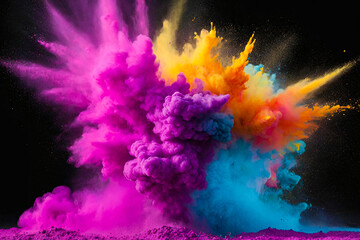 Holi Festival india background. Colored powder explosion on black background.
