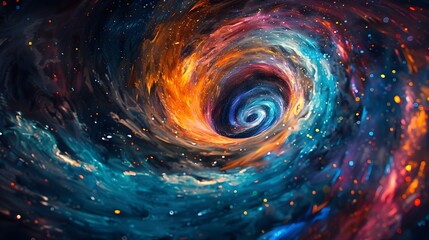 Colorful Space Swirl in Futuristic Style, To provide a visually striking and interesting illustration of space for use as a background, wallpaper