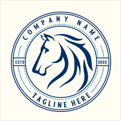 horse logo design. simple line of horse head, farm design, horse care