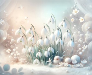 Illustration of Snowdrop flowers in Pastel color tones