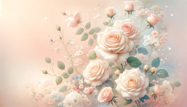 Illustration of Roses in Pastel color tones