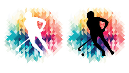 Field hockey colorful icons on a transparent background