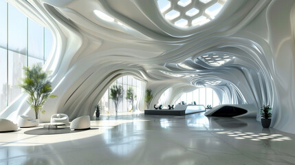 modern office building interior architectural design design concept, futuristic interior design of...