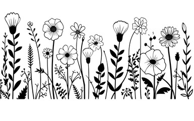 black and white background with flowers