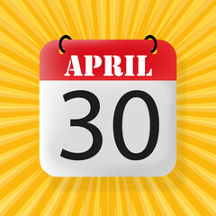 30 April. Speech bubble with 30 April. Business concept. 3d illustration. Pop art style. Vector line icon for Business and Advertising