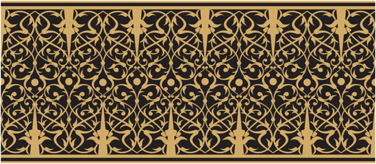 Islamic ornamental vector graphic design pattern, for ornament on the edge of the frame, gold color design, suitable for calligraphy decoration frame. Vector illustration. - obrazy, fototapety, plakaty