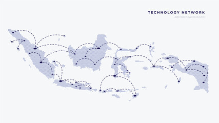 Gradient background technology data theme with connected dot signals indonesia map