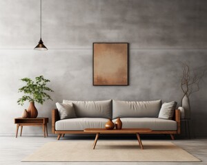 gray sofa in brown living room with copy space