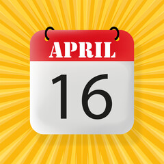 16 April. Speech bubble with 16 April. Business concept. 3d illustration. Pop art style. Vector line icon for Business and Advertising