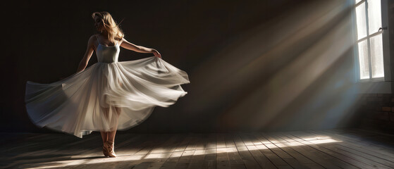 Cinematic, Photo, Female blonde ballet dancer, full body shot, captured by hasselblad.