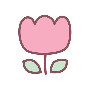 Cute tulip icon. Hand drawn illustration of a spring flower isolated on a white background. Kawaii sticker. Vector 10 EPS.
