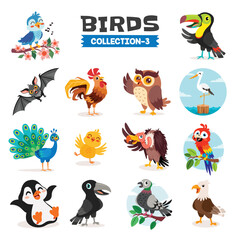 Naklejka premium Set Of Various Cartoon Birds