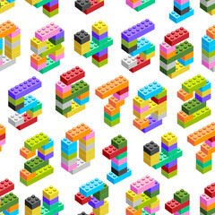 Seamless vector pattern of numbers, figures made from construction blocks - 761197213