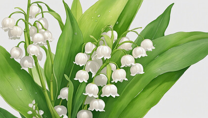 lily of the valley in watercolor style, isolated on a transparent background for design layouts