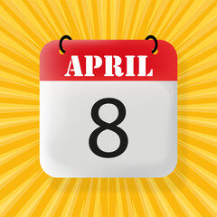 Naklejka premium 8 April. Speech bubble with 8 April. Business concept. 3d illustration. Pop art style. Vector line icon for Business and Advertising