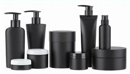 Refined Beauty Collection: Set of Black Cosmetic Products in 3D Illustration