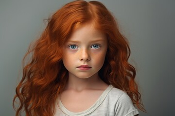 Portrait of a charming girl with red curly hair