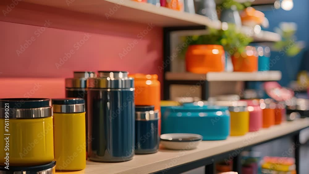 Poster a display of stylish yet functional lunch boxes thermoses and water bottles all boasting features to