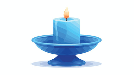 Lit candle in blue candlestick vector flat illustration
