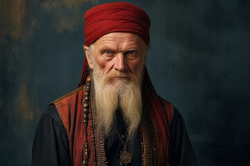 Portrait of an elderly man in ethnic costume