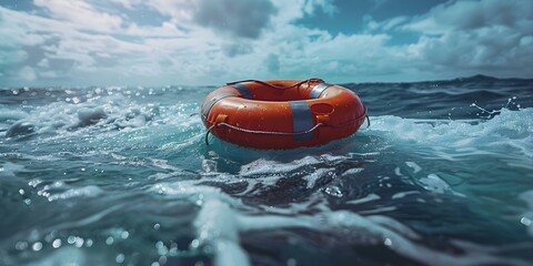 Marine Rescue Lifesaver: Safety Flotation Device in Ocean Waves. Concept Marine Rescue, Safety Equipment, Flotation Device, Ocean Waves, Lifesaving Techniques