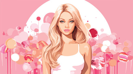 Obraz na płótnie Canvas Beautiful blond model girl with big candy sweets