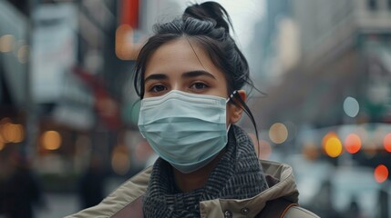 A woman wearing a surgical mask  - obrazy, fototapety, plakaty