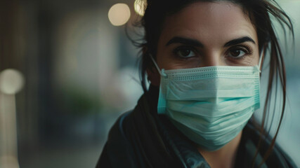 A woman wearing a surgical mask  - obrazy, fototapety, plakaty