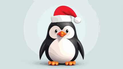 Fototapeta premium Merry Christmas penguin greeting card flat vector