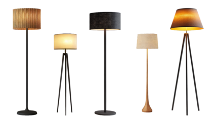 Set of modern cozy floor lamp on transparent background.