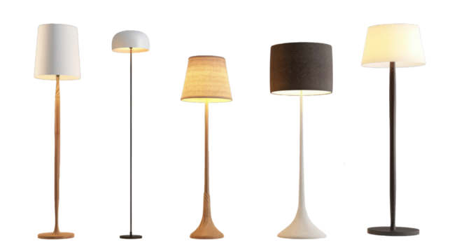 Set of modern cozy floor lamp on transparent background.