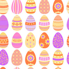 Easter eggs seamless pattern. Holiday decorative eggs.  Festive egg's ornament. Spring religious holidays. Background, backdrop, wrapping paper, digital paper.