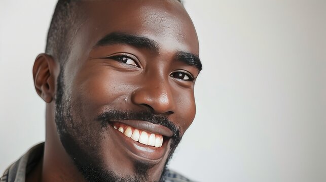 Close up portrait of a happy black man in his 20s isolated on a white background