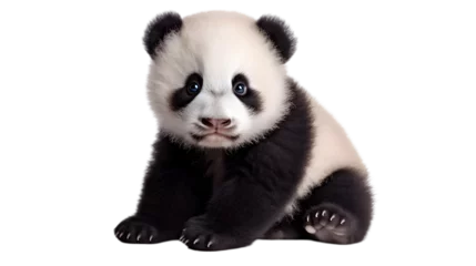 Poster a sitting baby panda cub isolated on a white background or transparent background. PNG © Pretty Panda