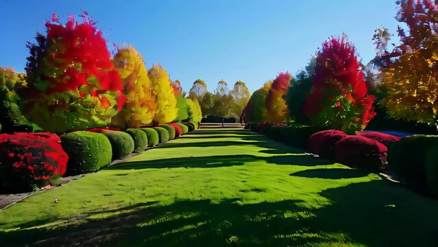 Autumnal park with colorful trees. Colorful fall landscape.
