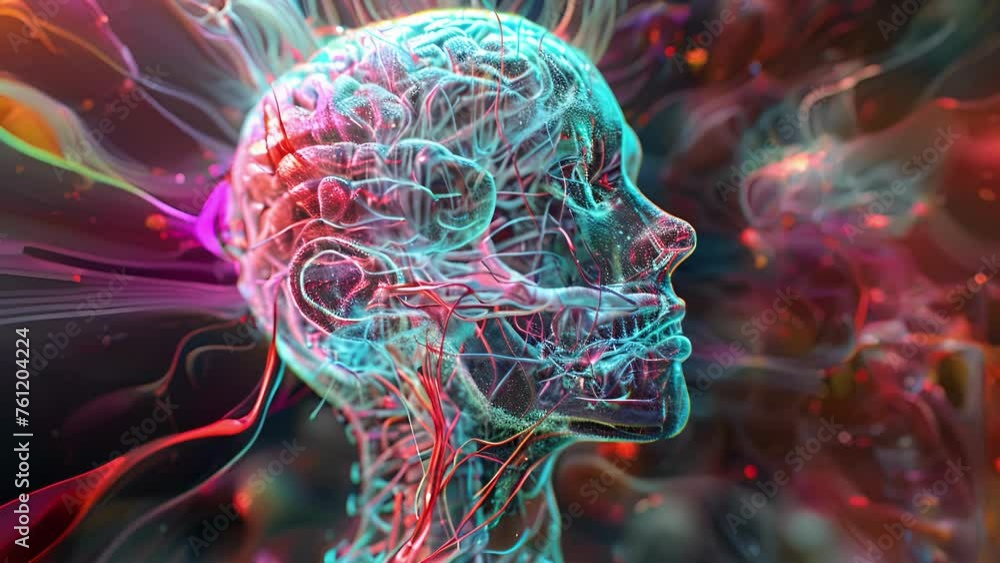 Poster an incredible holographic image of the nervous system displaying the brain spinal cord and nerves to
