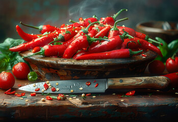 Red hot chili peppers in bowl