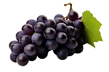 A Bunch of Grapes With a Leaf on a White Background. On a Transparent Background.