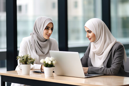 Two Arabic Islamic Women In The Office, Concept of Inclusion