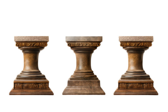 Three Stone Pedestals Aligned Together. On a Transparent Background. - Powered by Adobe