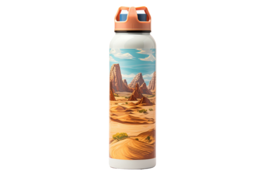 Water Bottle With Painted Design. On a Transparent Background.