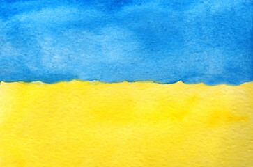 Flag of Ukraine painted with watercolors. - 761205261
