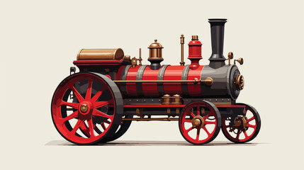 Fototapeta na wymiar Rendering of the first steam tractor flat vector 