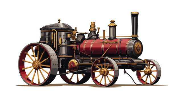 Rendering of the first steam tractor flat vector 