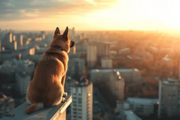 Türaufkleber a dog on a tall building in the city © imur